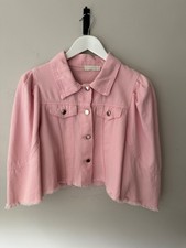 Vita Grace Denim Jacket Pink Silver Hardware Cropped Distressed Edges Size S/m