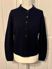 Vintage 1960 s Navy Blue Acrylan Acrylic Granny Cardigan Sweater Sz L