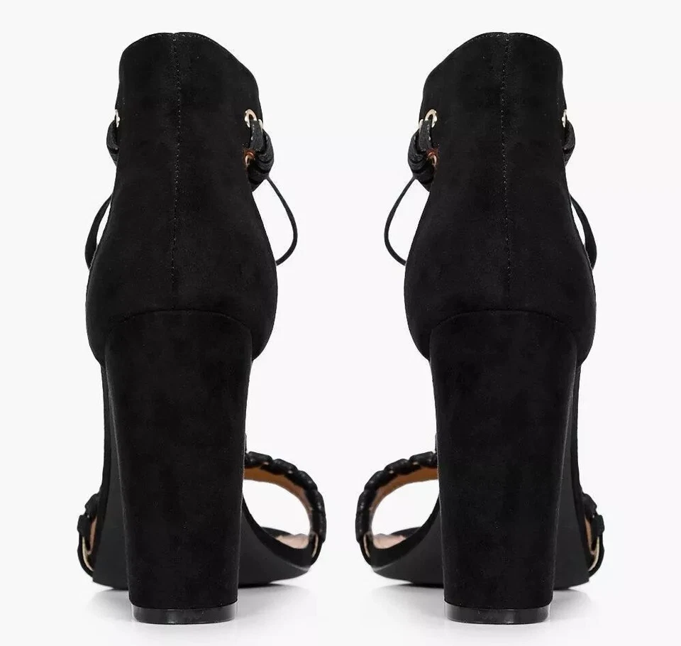 Boohoo Neve Detalle Punto de Látigo Tobillo Envoltura Negro Vegano Gamuza Tacón Talla 6 EE. UU.; $53 Foto 3 de 4