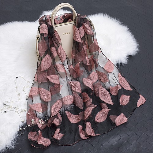 2017 US Hot Orgen Silk Cut Floral Scarf Women Spring Big Leaves Shawl Female - Picture 4 of 16