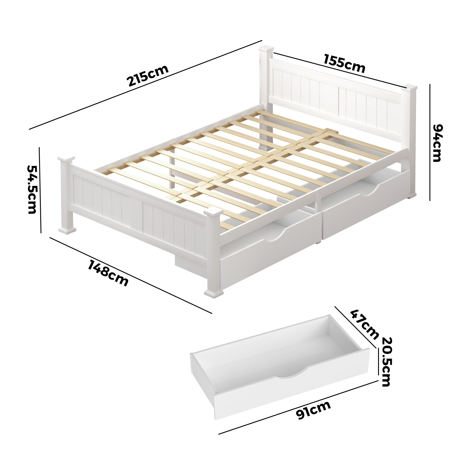 Oikiture Wooden Bed Frame Double Size with Storage Drawers Trundles eBay