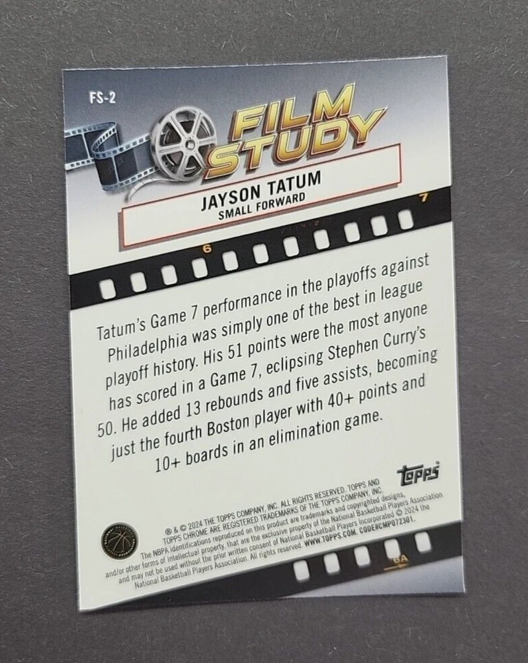 Jayson Tatum - Celtics - Topps Chrome 2023/24 - Film Study Insert - #FS-2 - Image 2 of 2