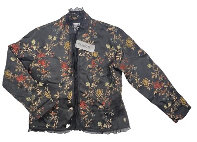 CHICOS Womens 2 L Embroidered Floral Open Jacket Ruffle Boho Layering NWT Artsy