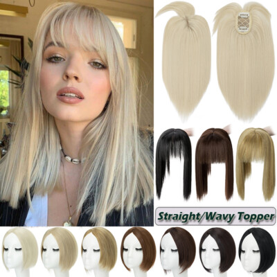 100% Real as Human Remy Hair Topper Toupee Clip in Hairpiece Natural Top Bangs