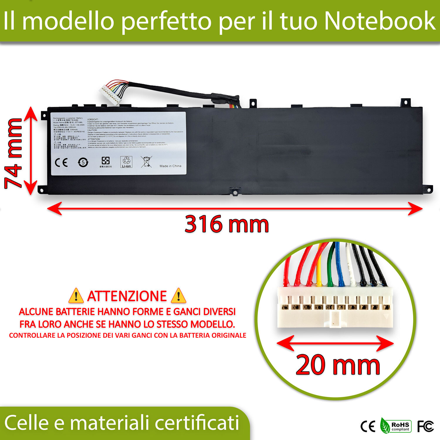 Offerta Batteria MSI GS65 Stealth Thin 8RE-079 | Ricambio 80.25Wh - 2