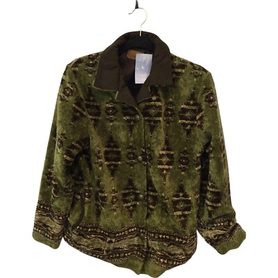 Tsunami Jacket Petite Small Indigenous Collection Green Brown Fleece Vintage NWT