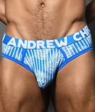 New Men's Sexy Andrew Christian Blue Holiday Brief  w/Contoured Pouch-Gay