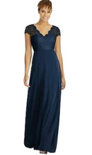 DESSY Collection Cap Sleeve Illusion Blue Lace Chiffon Gown Women's 6 New W tags