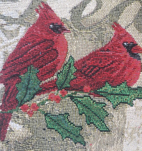 Extra Long TAPESTRY TABLE RUNNER, 13" x 72", CHRISTMAS, CARDINAL BIRDS, PEACE - Picture 8 of 19