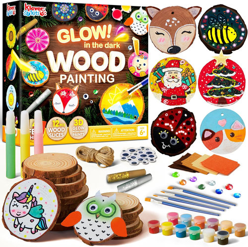 Klever Kits Wooden Painting Craft Kit-Glow in the Dark- Arts and Crafts for Kids