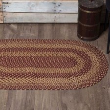 Eco-Friendly Oval Braided Rug Burgundy Tan Country Farmhouse Non-Slip