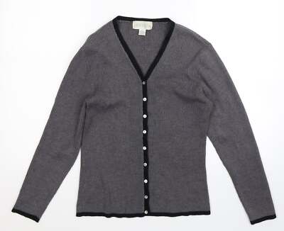 Casual Corner Annex Damen Strickjacke grau V-Ausschnitt Baumwollmischung Größe L