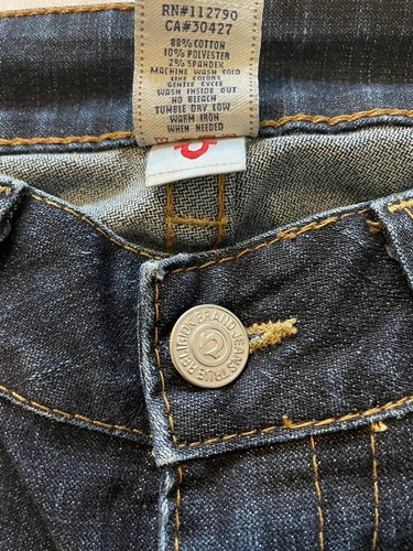 True Religion Vintage Womens Painted Horseshoe Jeans Dark Wash Tag Size 28 Retro - Picture 10 of 14