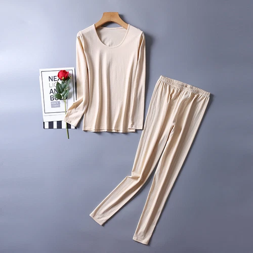 Women's pure silk thermal underwear set long John base top and bottom set- - Picture 15 of 28