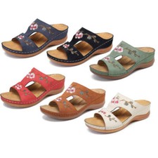 Women Comfy Floral Shoes Sandals Open Toe Summer Orthopedic Flats Mules Slippers