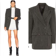 RRP US$1,025 Isabel Marant Grey and White Jaxen Cowens Costard Blazer FR36 S
