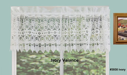 Creative Linens Knitted Lace Kitchen Curtain Valance or 24" Tiers Ivory - Picture 4 of 5