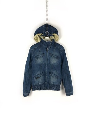 OAKLEY Denim Jacket Zip Hooded size S Blue