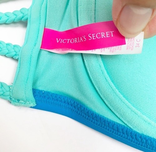 Top costume da bagno 2 pezzi fascia Victoria's Secret cinturino acqua blu 34C - Foto 4 di 7