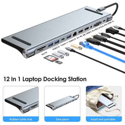 12in1 USB C Dockingstation Dual Monitor Dock Dreifach Display Ladefunktion HDMI