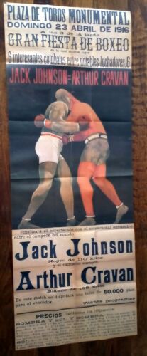 POSTER -  BOXEO JACK JOHNSON vs. ARTHUR CRAVAN - BARCELONA 1916  - 157x59cm  - Foto 1 di 9