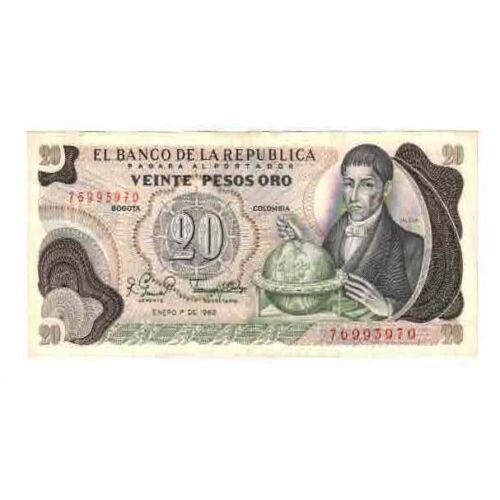 [#330127] Banconota, Colombia, 20 pesos oro, 1981, 1981-01-01, KM:409d, UNC - Foto 1 di 2