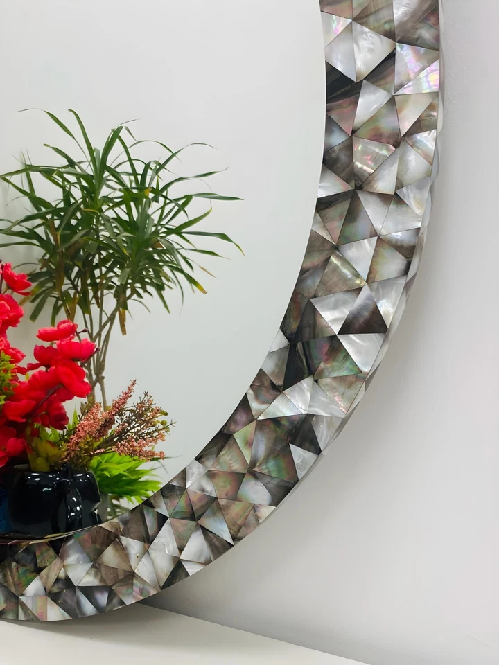 Espejo Perla Océano Brillante 18" | Redondo | Decoración de Pared Madreperla Artesanal Foto 3 de 4
