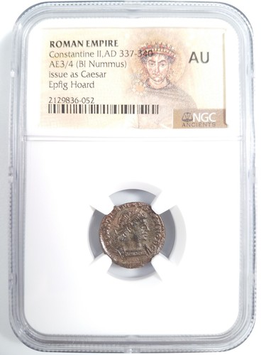 Constantine II Roman Empire BI Nummus AE3/4 NGC AU Ancient Epfig Hoard Pedigree - Picture 14 of 15