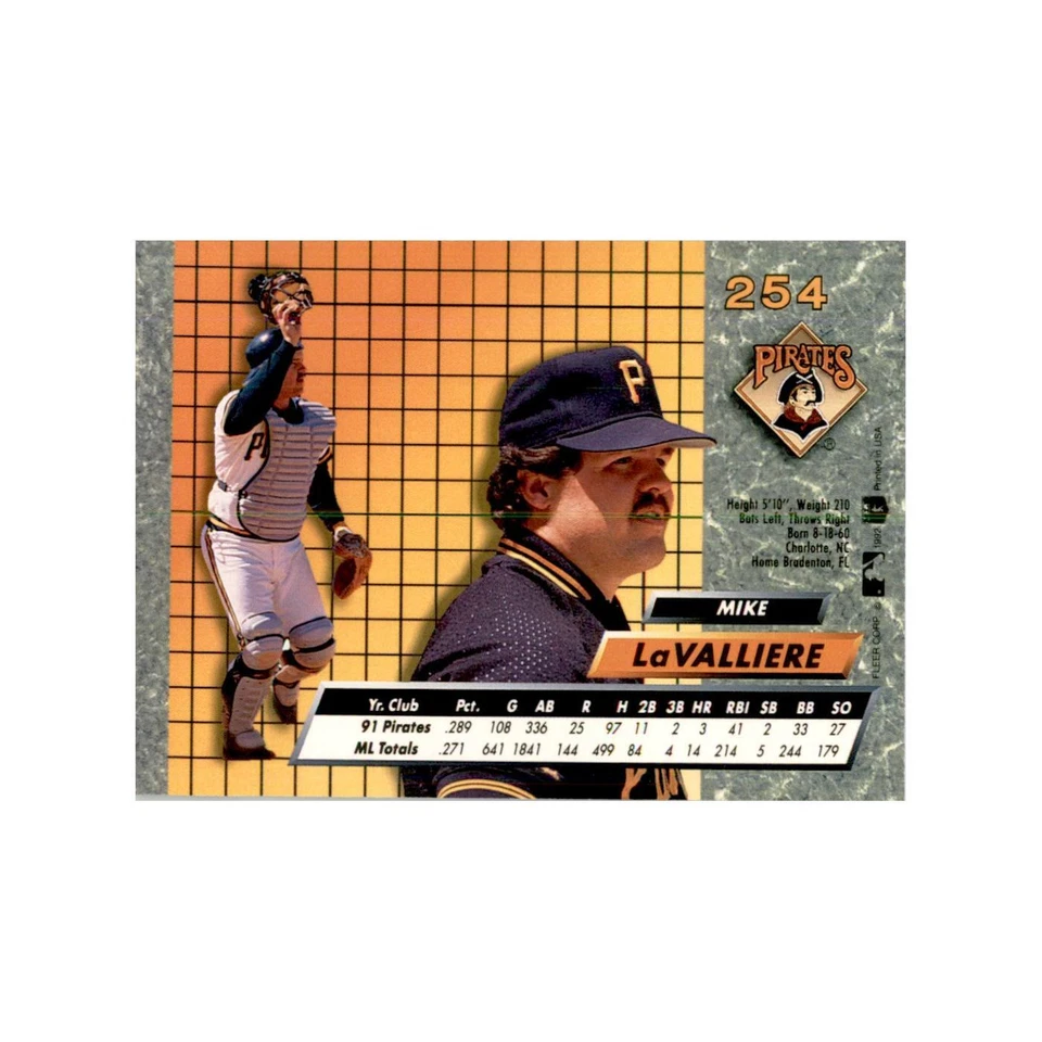 1992 Fleer Ultra Mike LaValliere Baseball Cards #254 - Image 2 of 3
