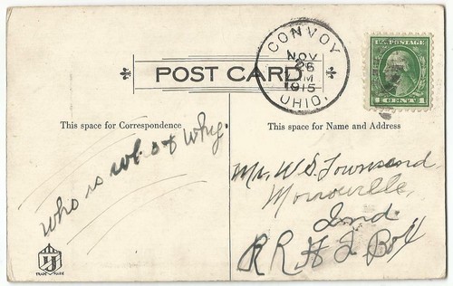 Postal firmada por artista H.B. Spencer tirando de caballos automóvil roto 1915 - Imagen 2 de 2