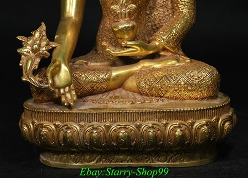 12" Old Tibet Bronze Gilt Menla Medicine Shakyamuni Sakyamuni Buddha Statue - Picture 7 of 9