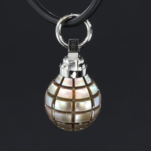 Grenade hand carve Tahitian pearl 13.2mm, Grenade Silver Pendant, Army Necklace. - Picture 6 of 9