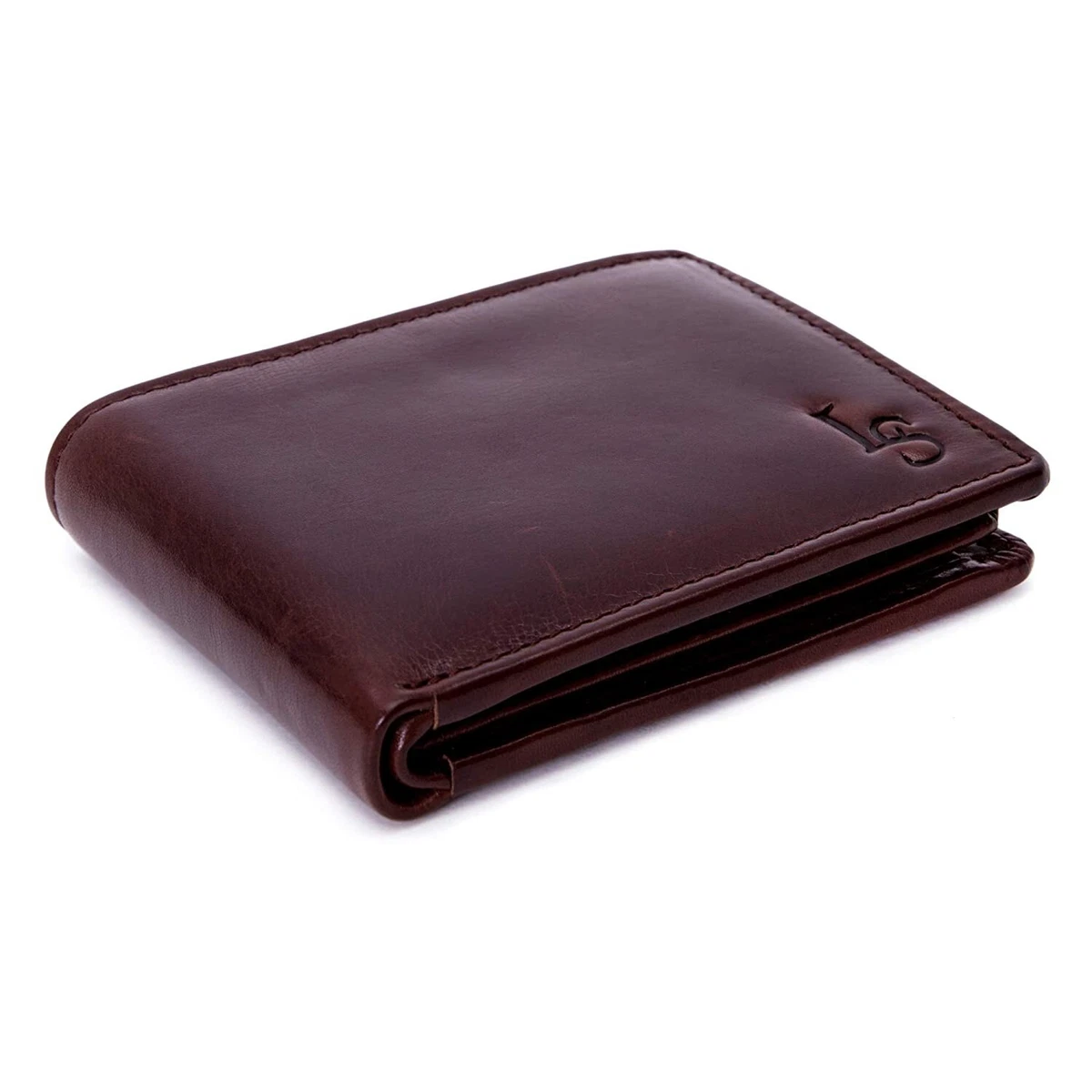 LOUIS STITCH Mens Wallet Rosewood Brown RFID Blocking Italian Leather  Wallets