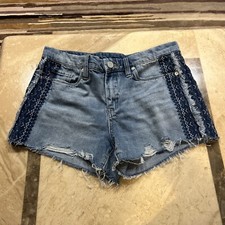 Blank NYC Women's Blue Denim Shorts Raw Hem Cutoff Embroidered Distressed 27