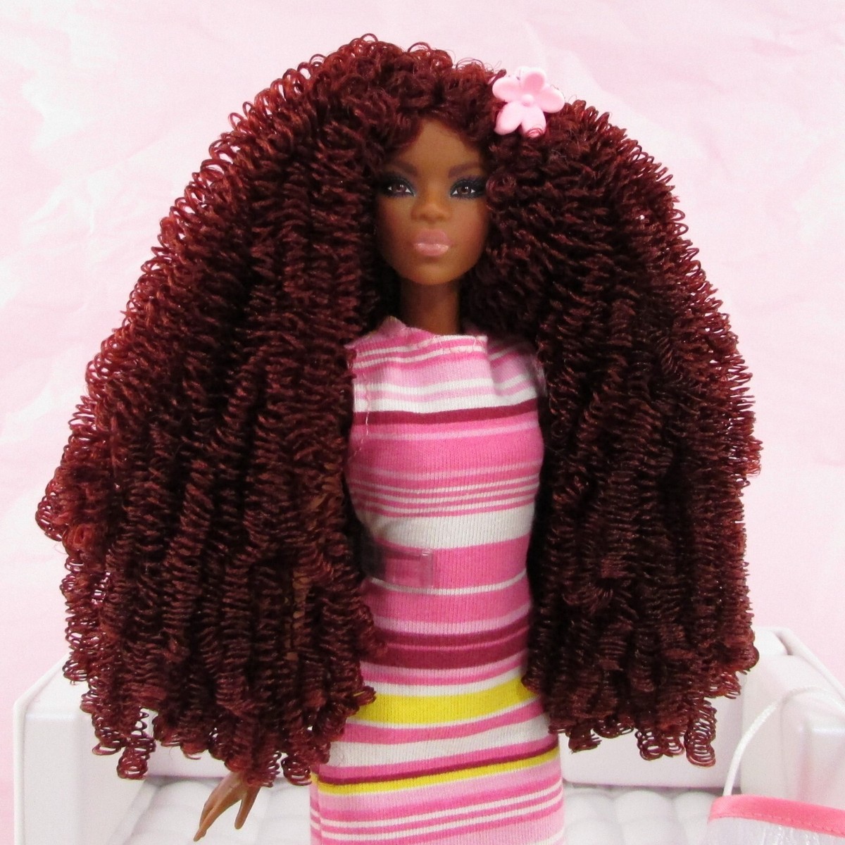 Reroot Doll Hair With Yarn Annatto Auburn Red Curly Nylon Doll
