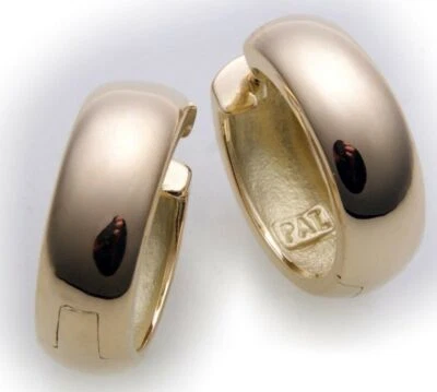 Neu Damen Ohrringe Klapp Creolen Gold 750 gewölbt schwer 16 mm Gelbgold 18 karat - Bild 1 von 4