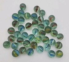 Lot Of 43 Cat's Eye Glass Marbles Yellow Green Blue Orange White Assorted Sizes