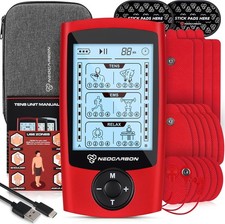 TENS EMS Muscle Stimulator Red Massager for Back Neck Pain Relief Device