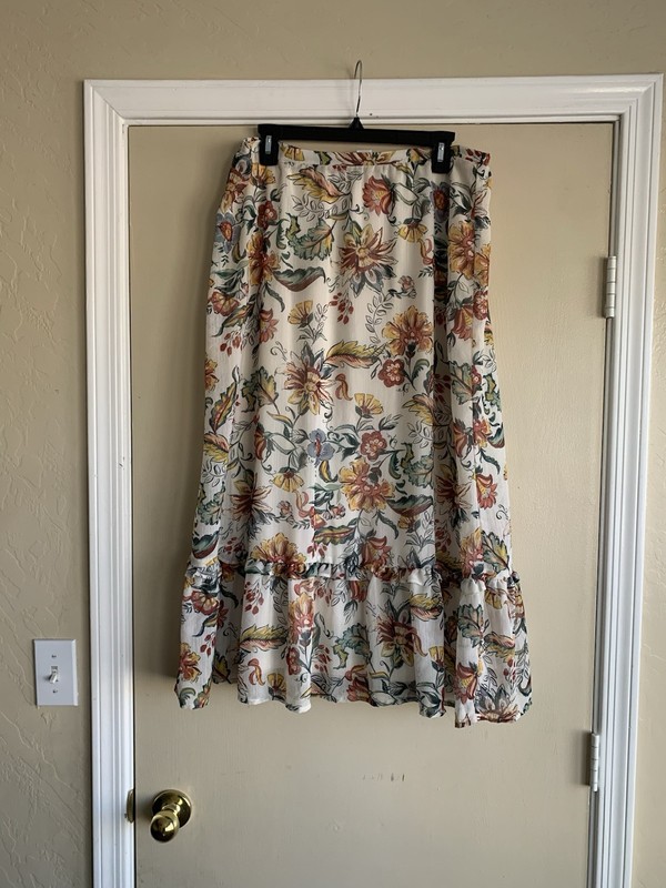 Christopher & Banks Floral Maxi Skirt Sz.L Ruffled Hem Lined Chiffon Spring 