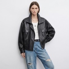Womens Black Leather Bomber Jacket Oversized ...