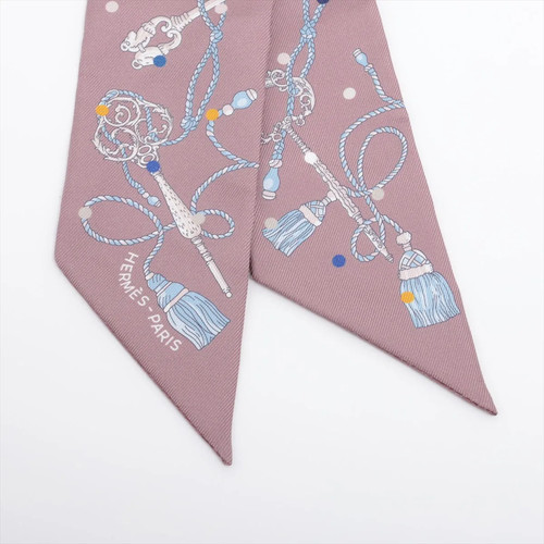 Sciarpa Hermès Twilly Reclaire Pore Les Cles a Pois grigio seta - Foto 2 di 4