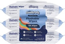 Flushable Wipes - 3 Packs of 50 150 Total Wet Wipes 99 Water Plant-Based