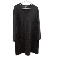 J Jill Gray Speckled V Neck Long Sleeveless Jacket Sweater Dress Petite rge
