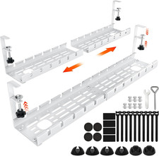 Cable Management Under Desk, Retractable Tray with Clamp, No Drilling, White
