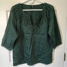 TALBOTS Women's Green Cotton Casual Career Everyday Peasant Minimalist Top M