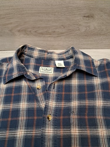 L.L. Bean Oxford Button Down Long Sleeve Shirt Men's M Plaid Blue White Orange - Picture 4 of 17