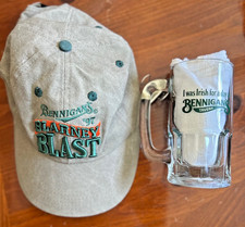 Bennigan’s Vintage 1997 "Blarney Blast" Dark Tan Adjustable Cap & 12oz. Beer Mug