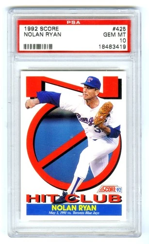 NOLAN RYAN (POP 96) 1992 SCORE NO-HIT CLUB KING PSA-10 GEM-MT BASEBALL CARD #425