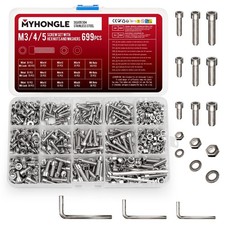 Nuts and Bolts Washers Hex Socket Head Assortment Set Stainless 699 Pcs M3 M4 M5