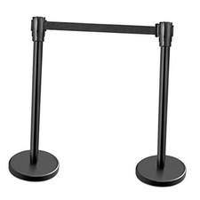 54590 Stanchions, 36-Inch Height, 6.5-Foot Retractable Belt, Set of Black Belt